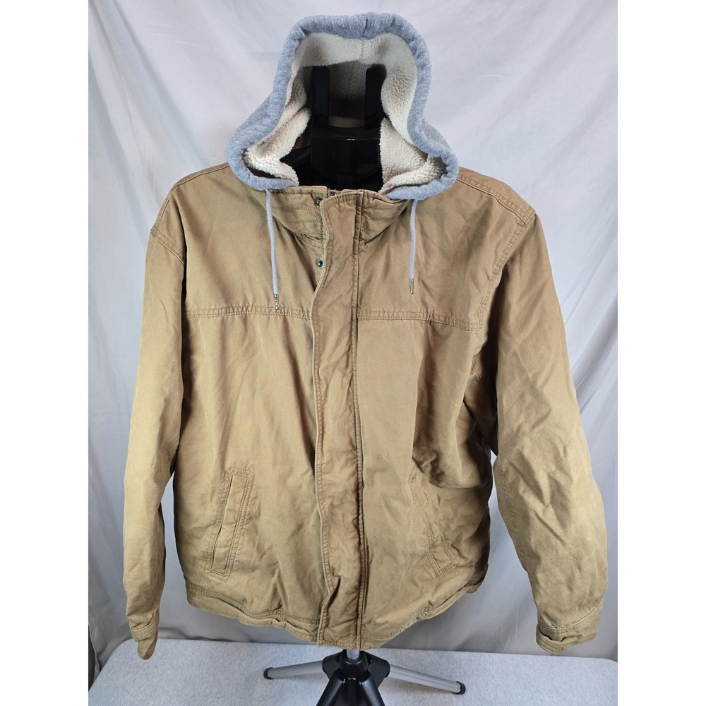 American Eagle Jacket Men XL Brown Canvas‎ Flannel Lined With Fleece Lined Hood
